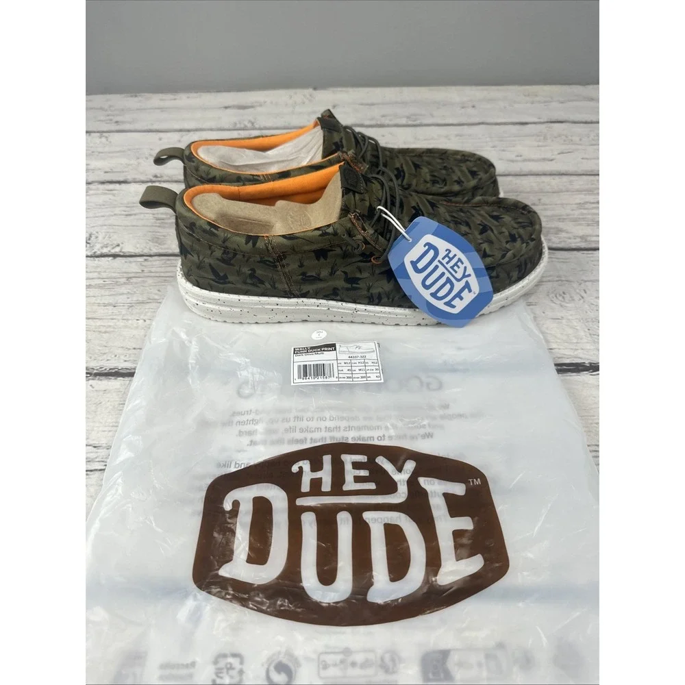 Hey Dude Wally Funk Duck Print Shoes Slip On Dark olive Size 12 Mens
